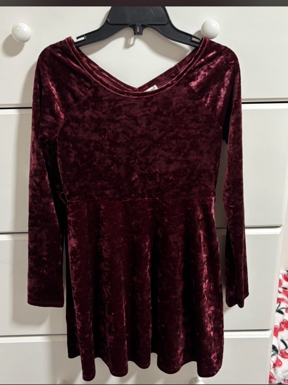 kids Route 66 burgundy velvet dress with long sleeves